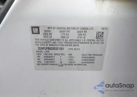 2014 Chevrolet Equinox 1Lt z USA, uszkodzony, nr VIN 2GNFLFEK2E6321381